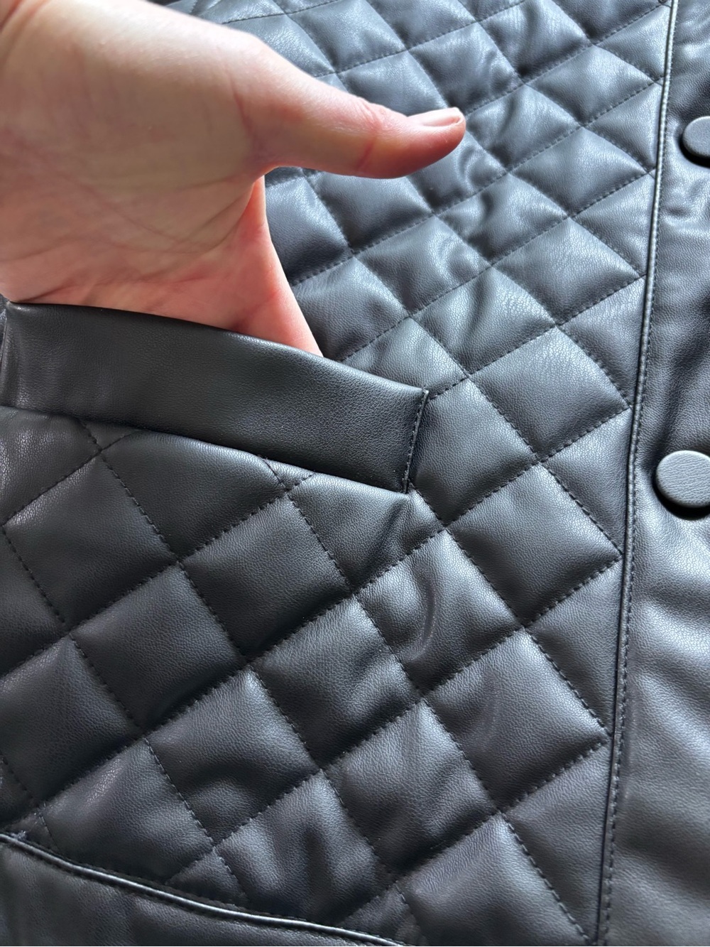 Steve Madden Black Quilted Faux-Leather Snap Jacket - Picture 9 of 13